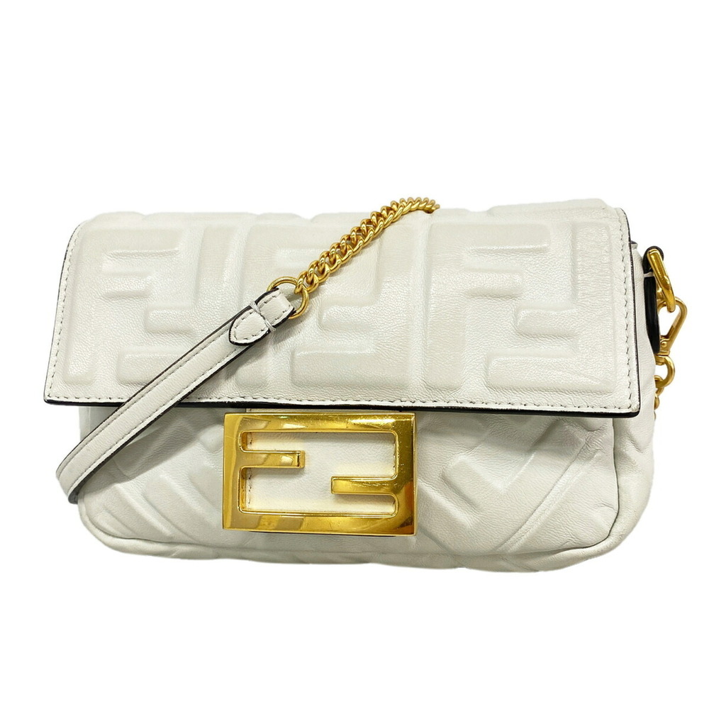 Fendi Bucket Shoulder Bag, Leather, White, Women's